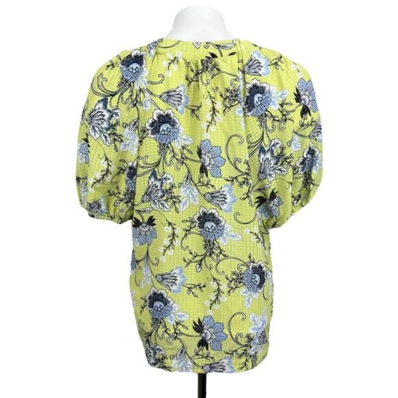 NWT ANNE KLEIN Floral Print Puff Sleeve Blouse Sz Small Sprout / White Multi - Picture 4 of 5